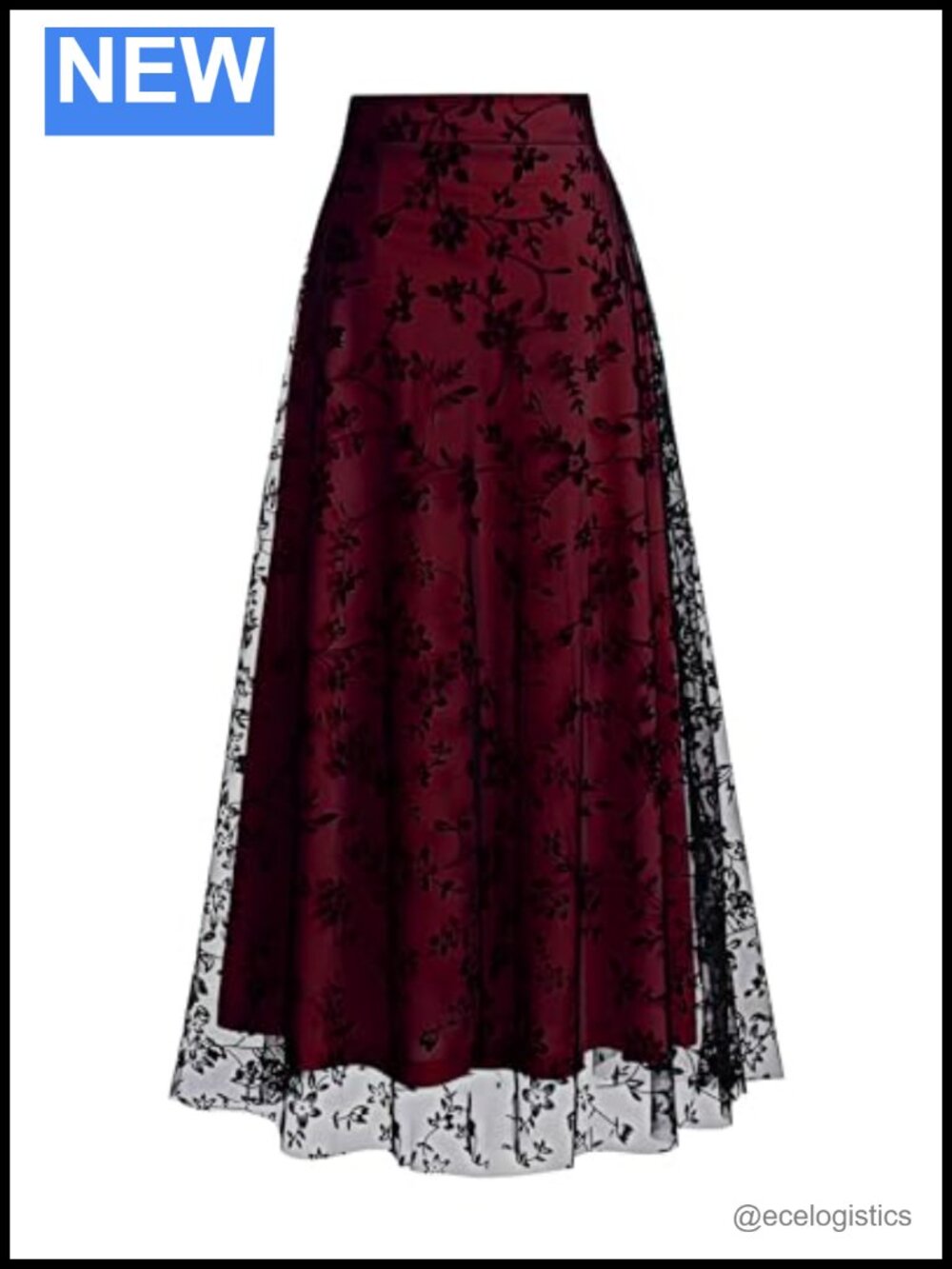 Women Floral Mesh Midi Skirt Boho High Waist Layered Tulle A-Line